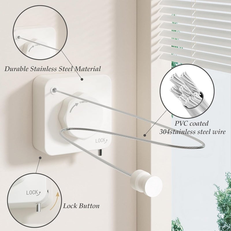 Danpoo Stainless Steel Retractable Clothesline Heavy Duty, Non-Sagging Clothes Line for Indoors/Outdoors, Laundry Line Retractable, White - Image 3